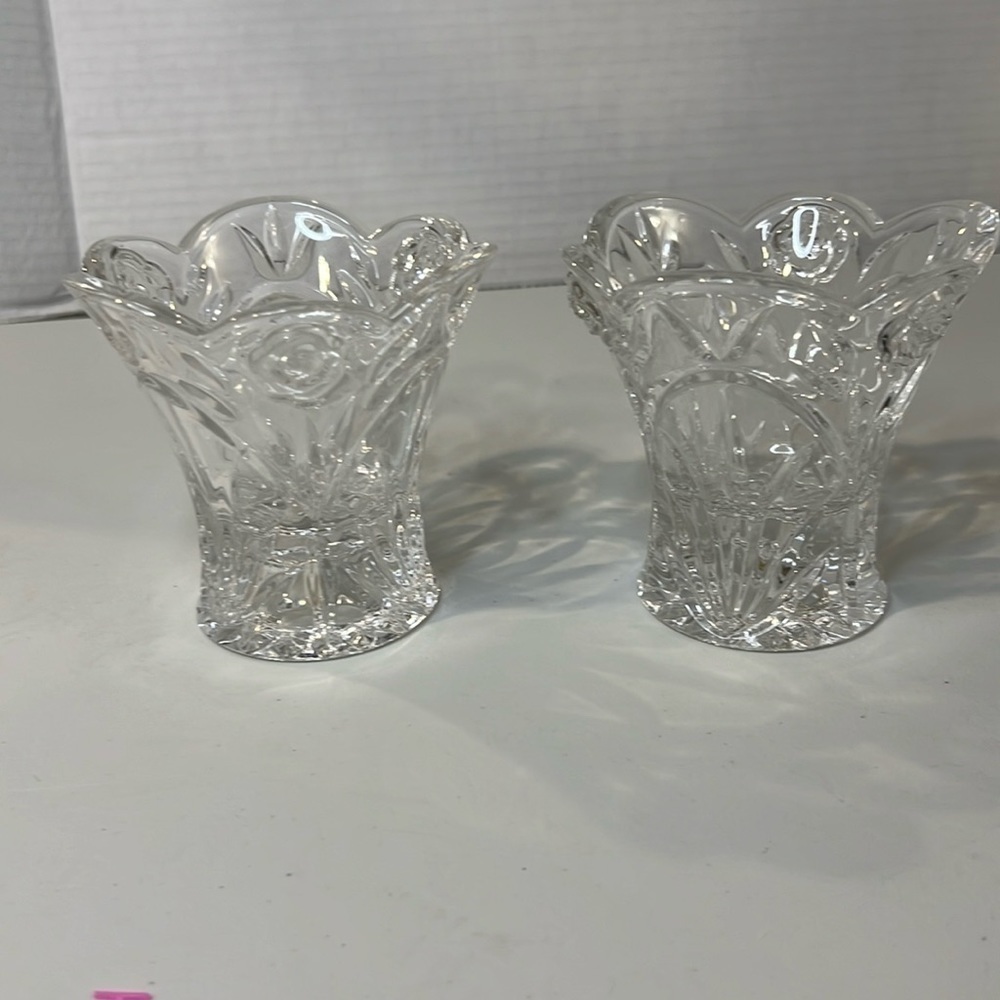 Princess House American Rose Candle Stick Votive Holder Set 2